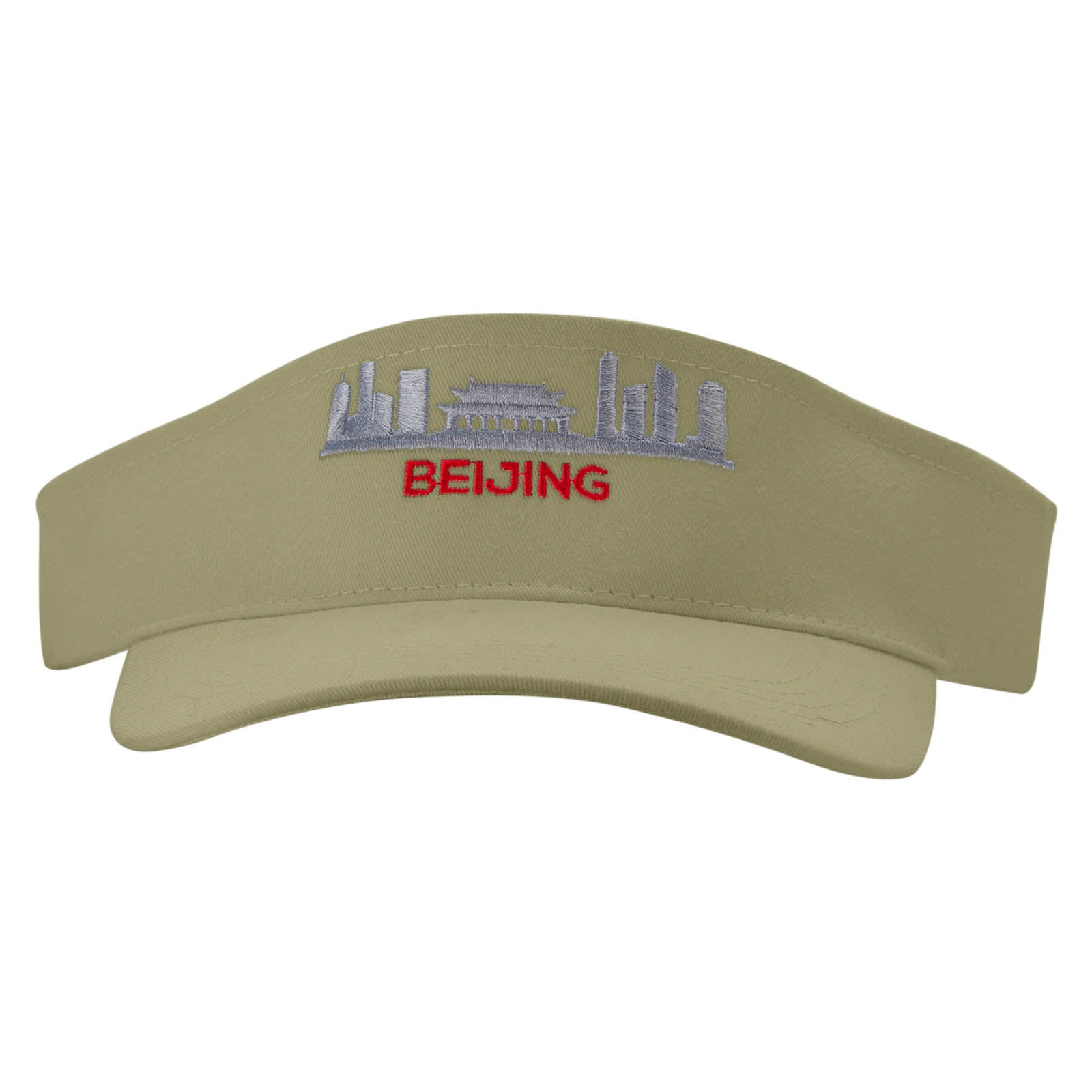 Beijing Embroidered Cotton Twill Sun Visor - Khaki OSFM