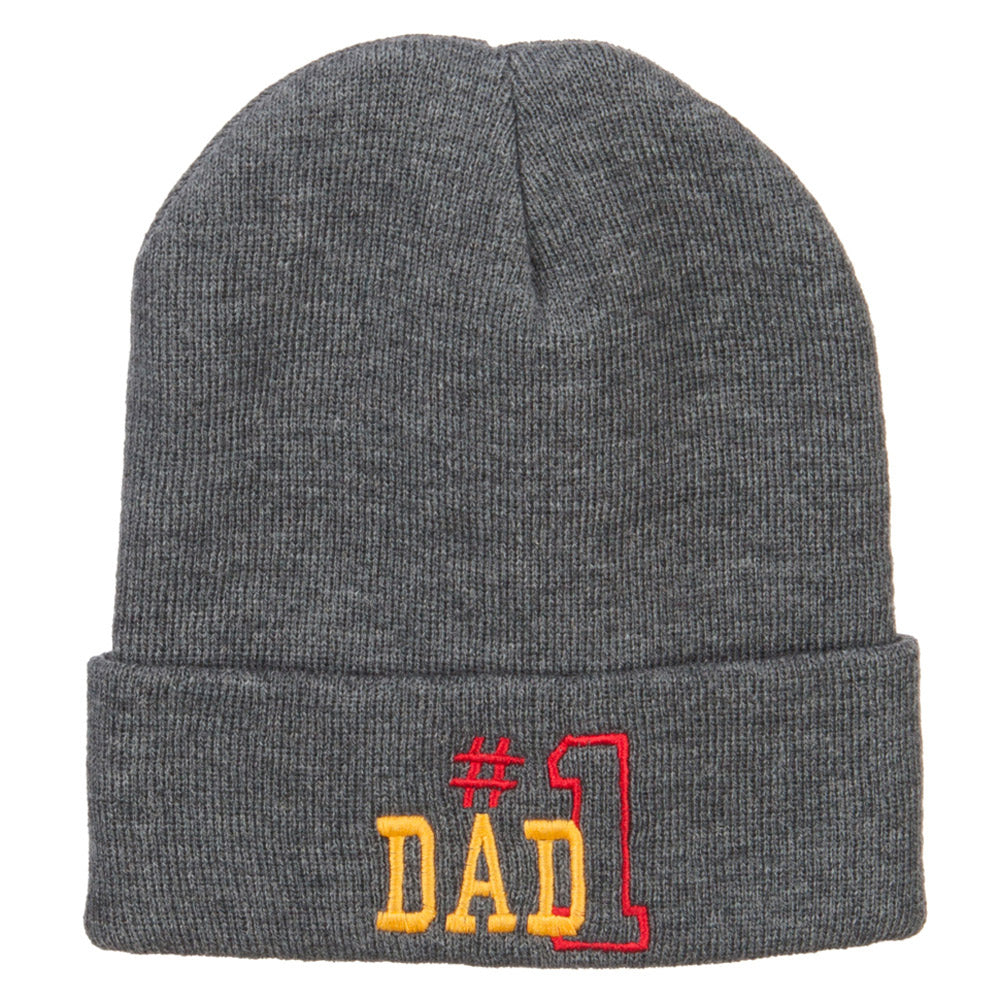 Number 1 Dad Outline Embroidered Long Beanie - Grey OSFM