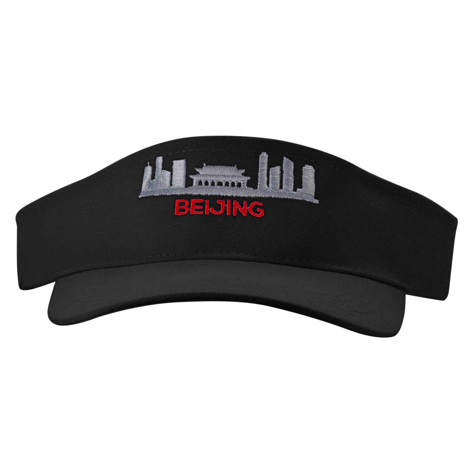 Beijing Embroidered Cotton Twill Sun Visor - Black OSFM