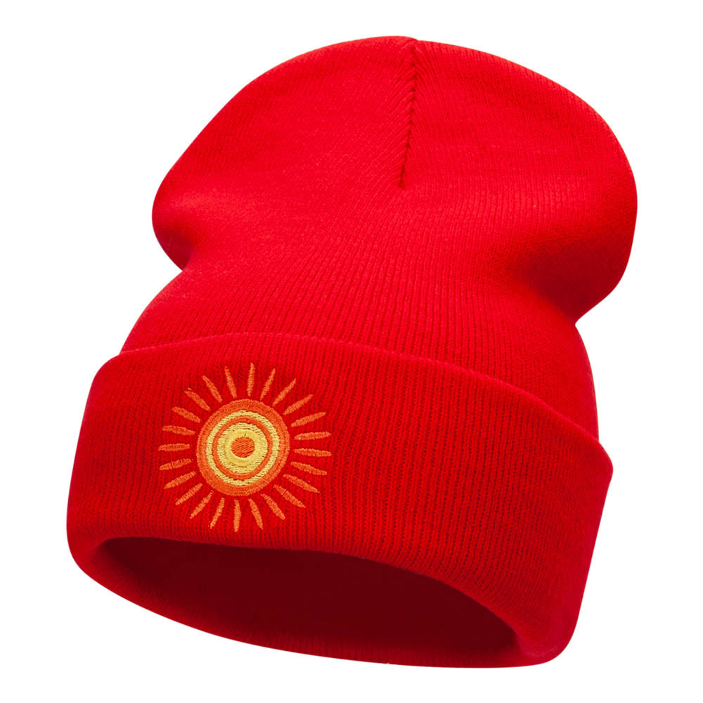 Rayo De Sol Embroidered Long Knitted Beanie - Red OSFM