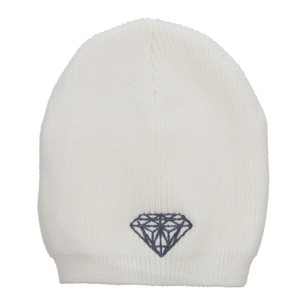 Grey Diamond Embroidered Rib Beanie - White XL-3XL