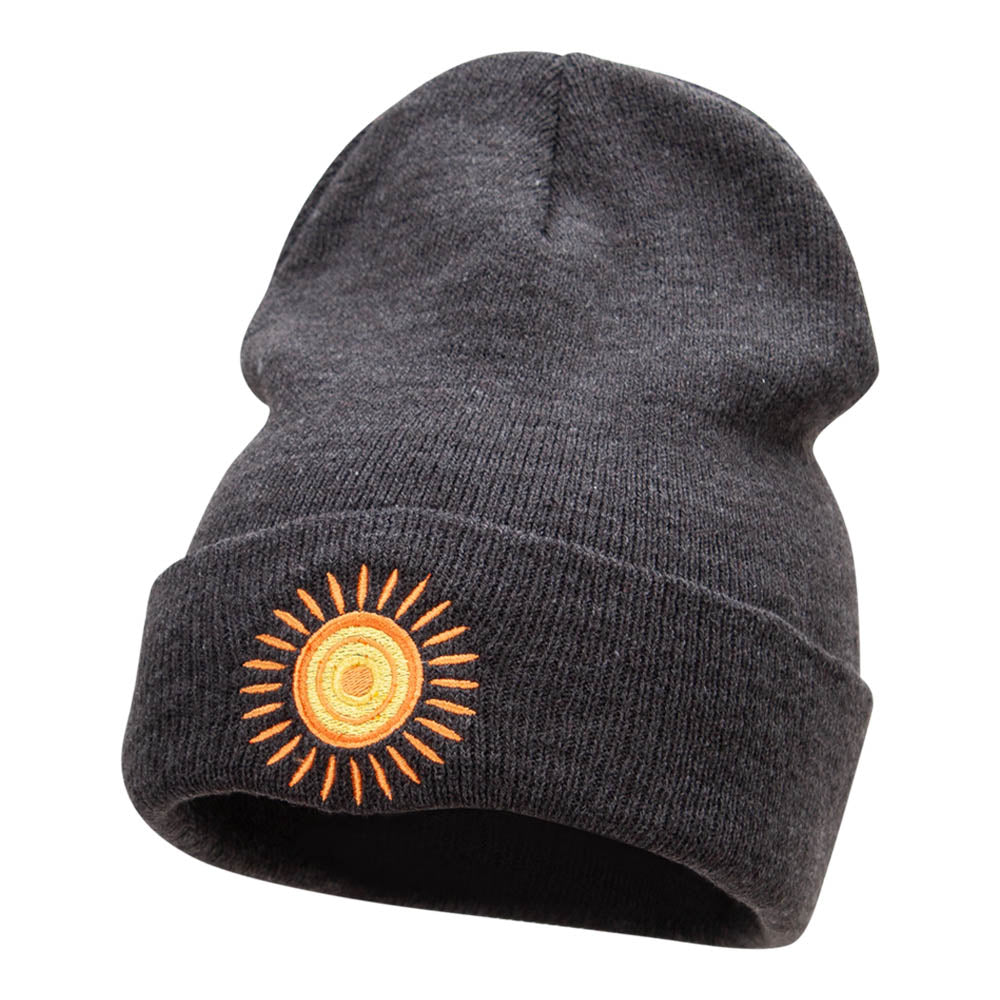 Rayo De Sol Embroidered Long Knitted Beanie - Heather Charcoal OSFM