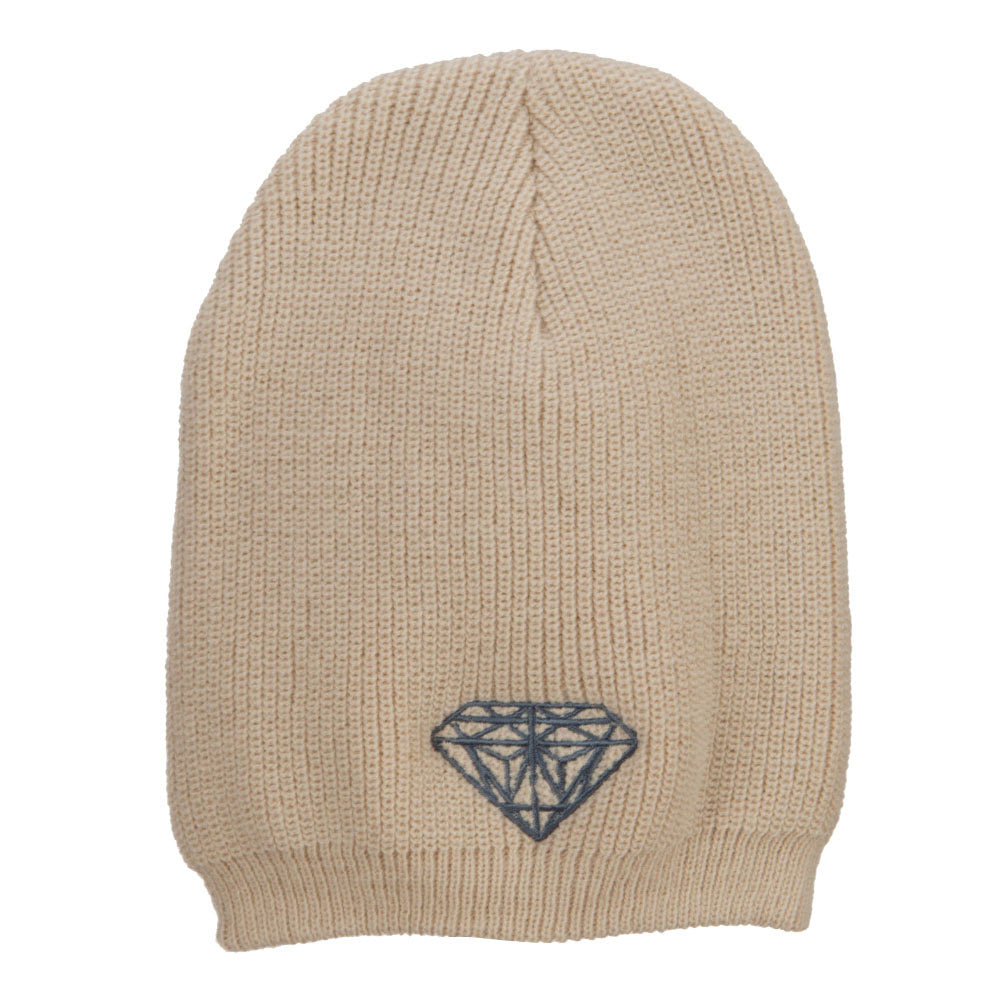 Grey Diamond Embroidered Rib Beanie - Beige XL-3XL