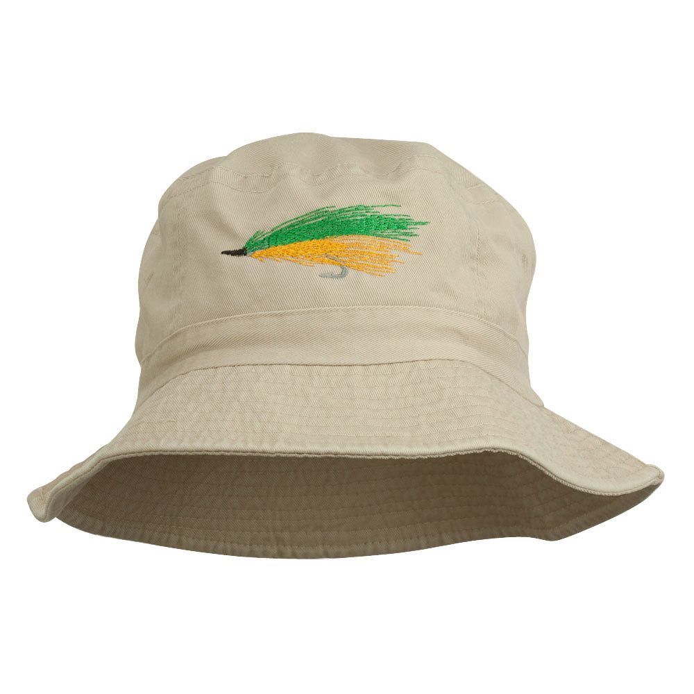 Fly Fishing Embroidered Washed Cotton Bucket Hat - Natural OSFM