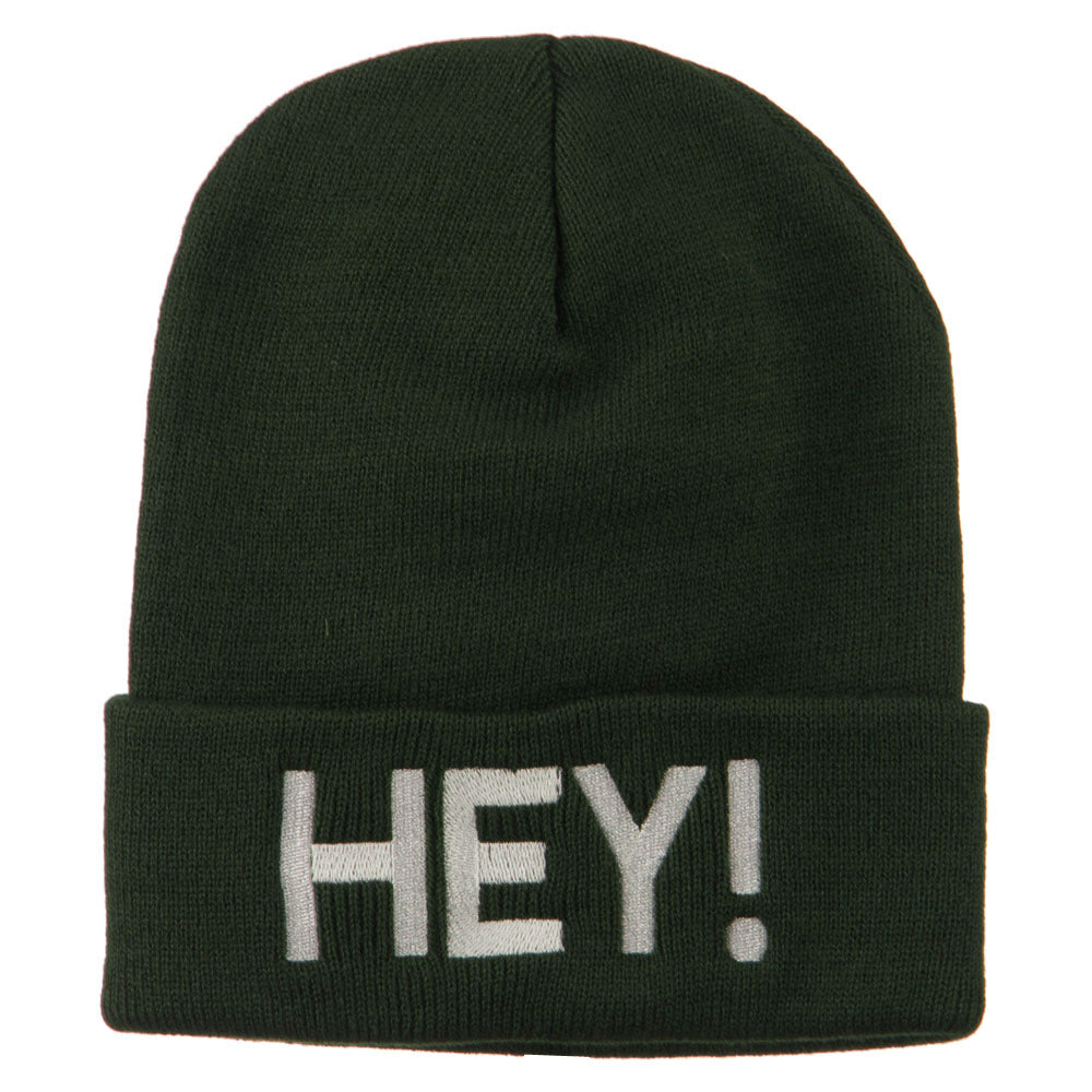 Hey Embroidered Long Cuff Beanie - Olive OSFM