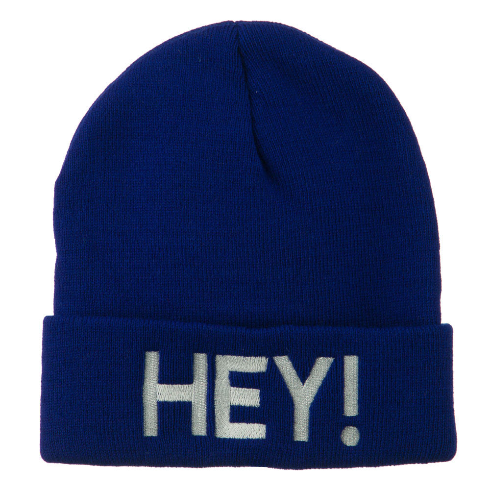 Hey Embroidered Long Cuff Beanie - Royal OSFM