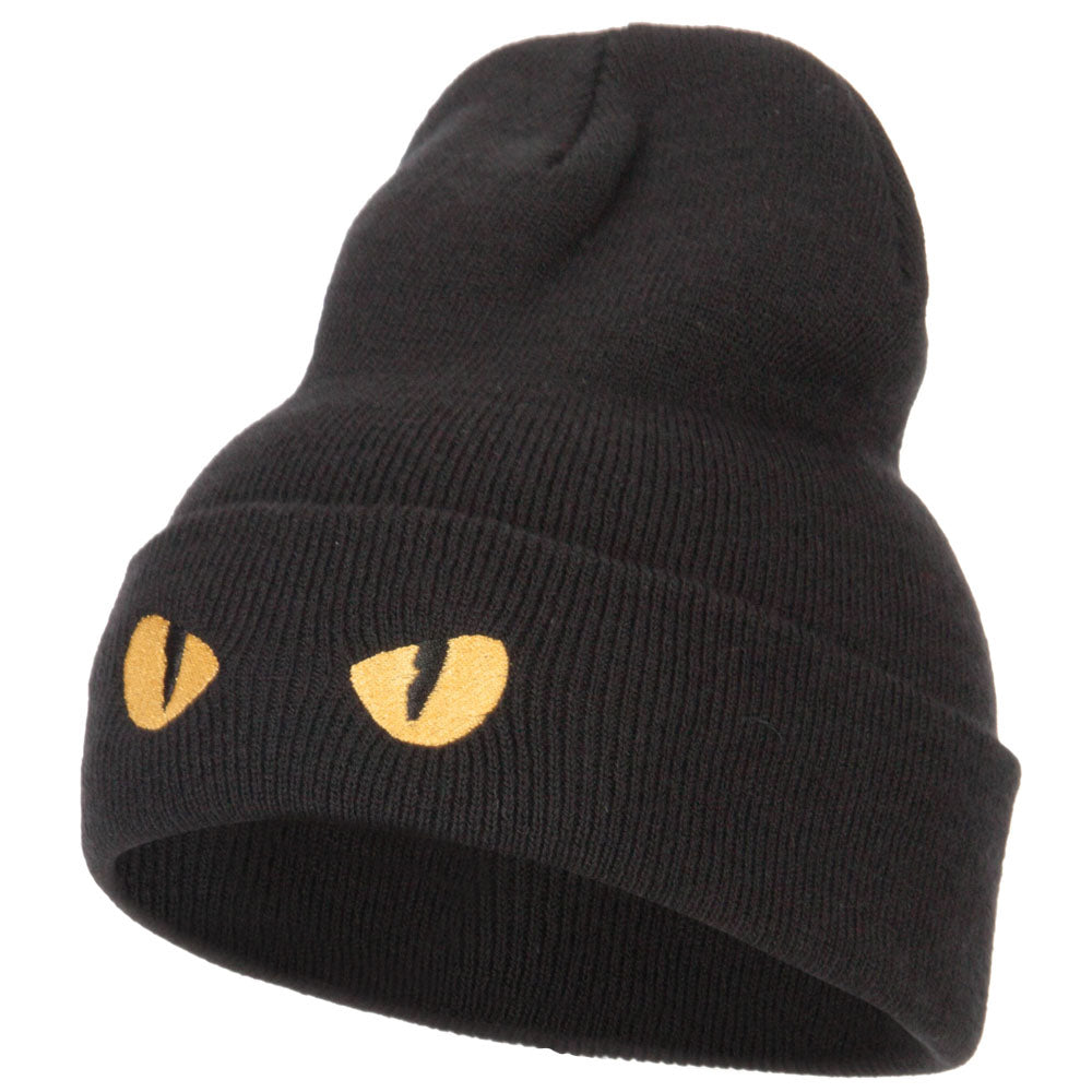 Cat Eyes Embroidered Long Beanie - Black OSFM