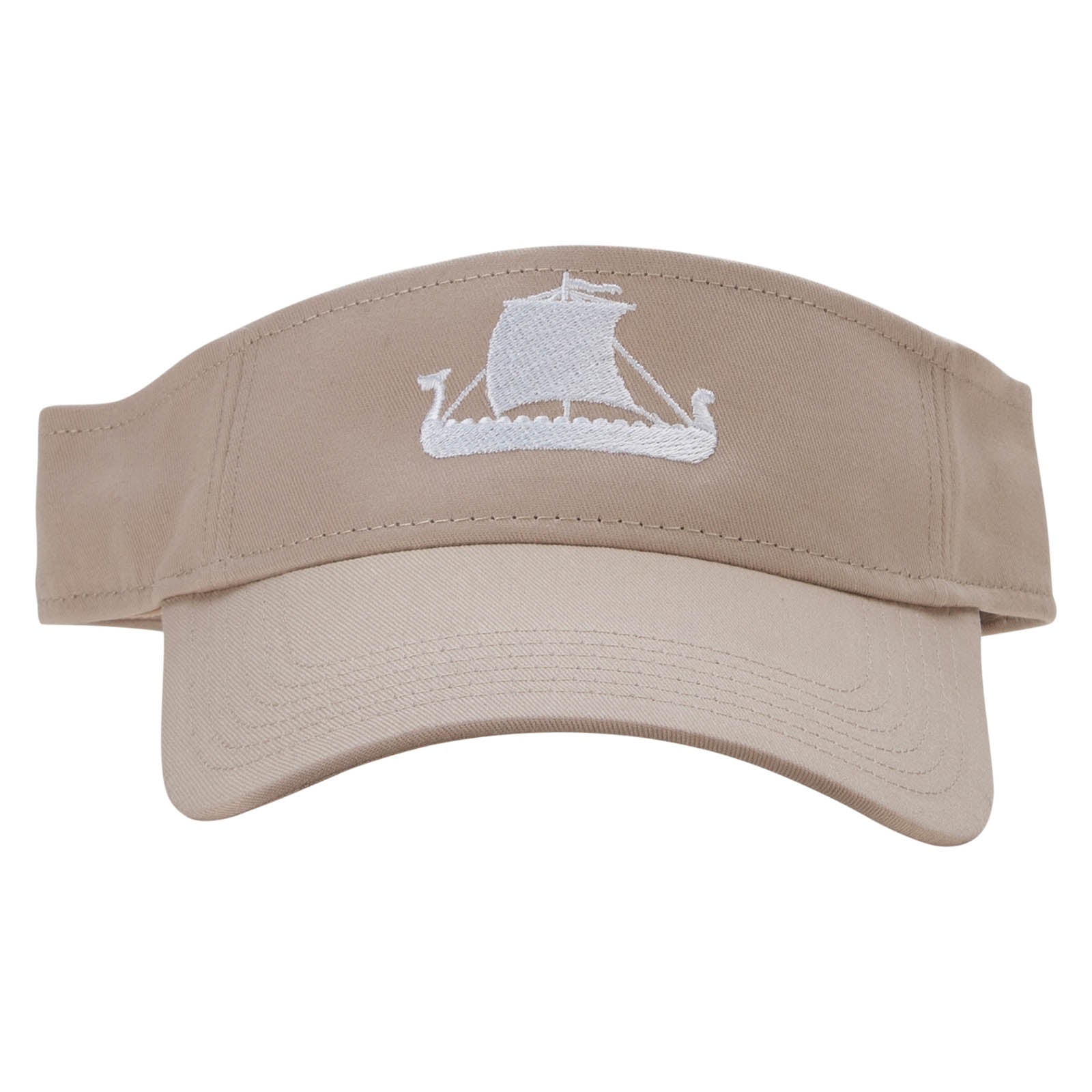 Viking Ship Embroidered Cotton Twill Sun Visor - Khaki OSFM