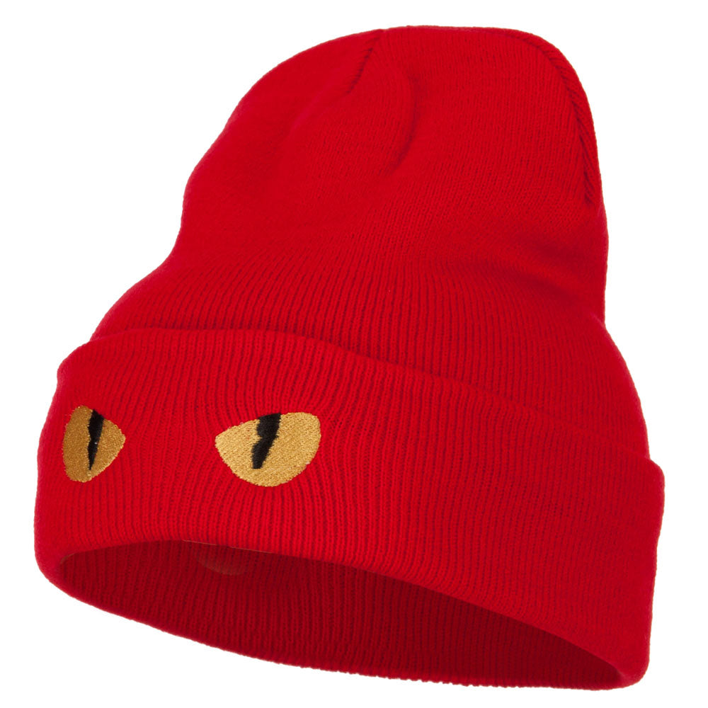 Cat Eyes Embroidered Long Beanie - Red OSFM