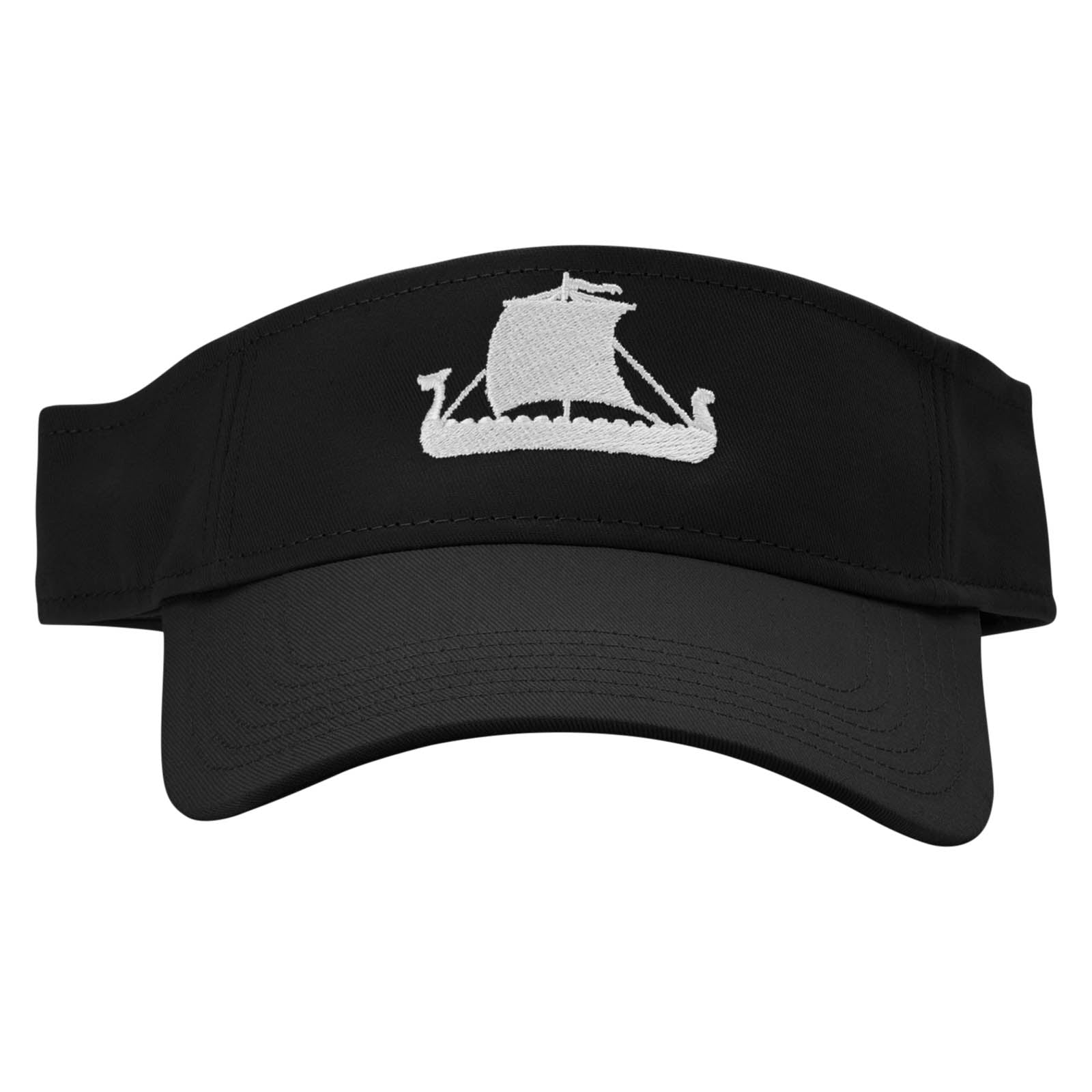 Viking Ship Embroidered Cotton Twill Sun Visor - Black OSFM