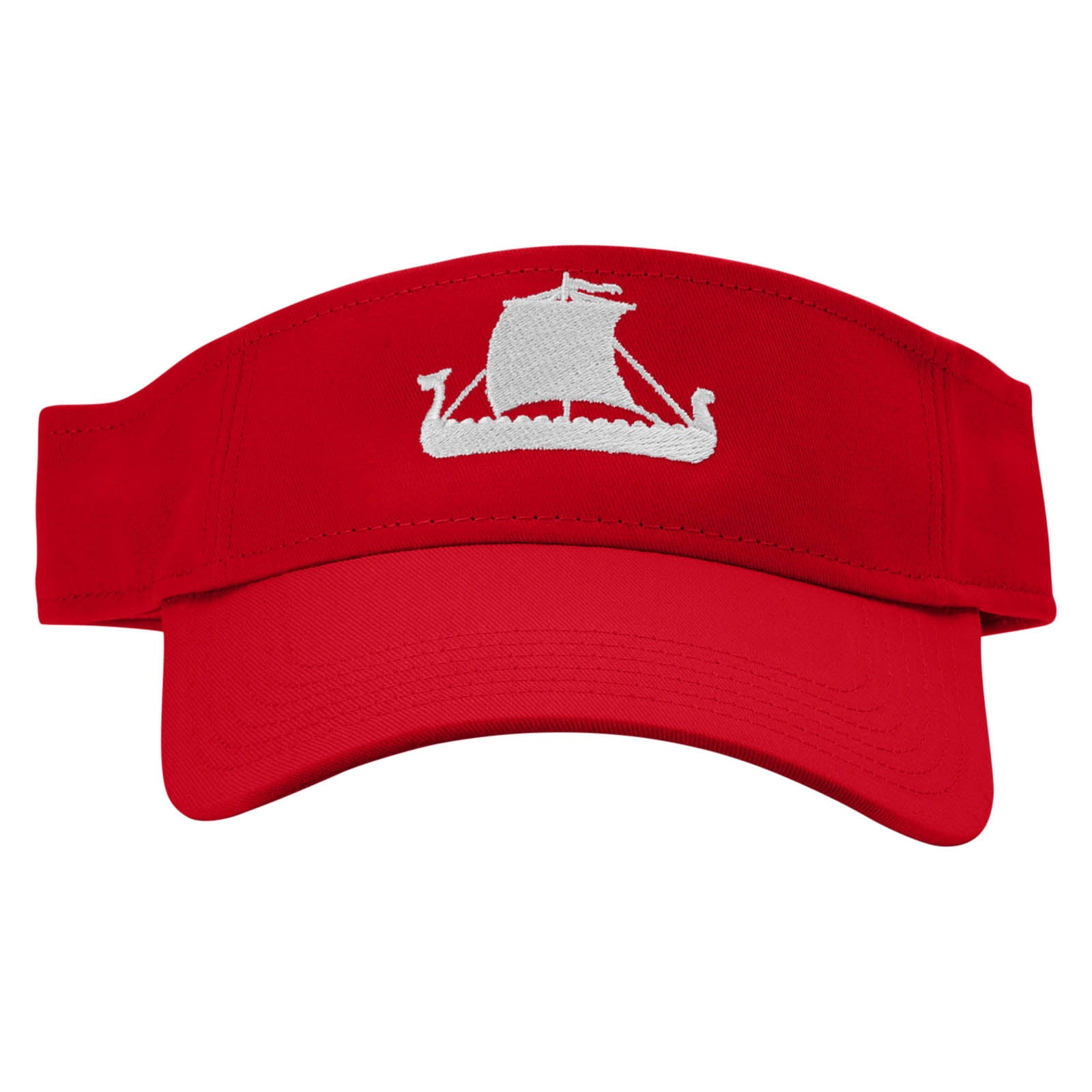 Viking Ship Embroidered Cotton Twill Sun Visor - Red OSFM