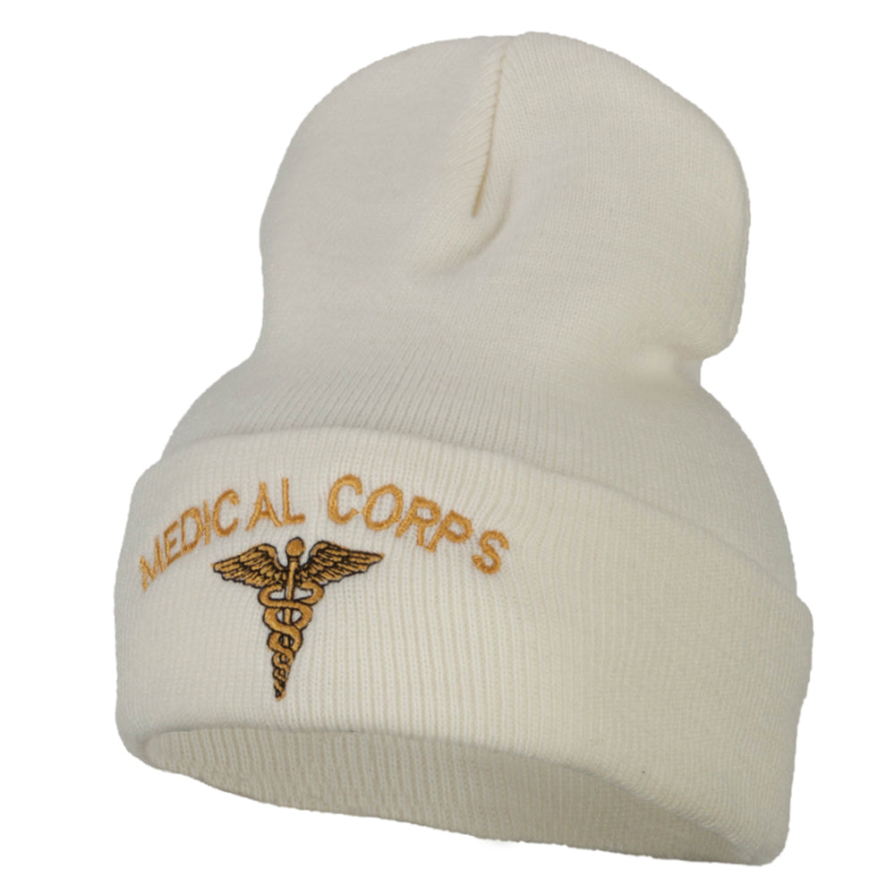 Medical Corps Embroidered Long Knitted Beanie - White OSFM