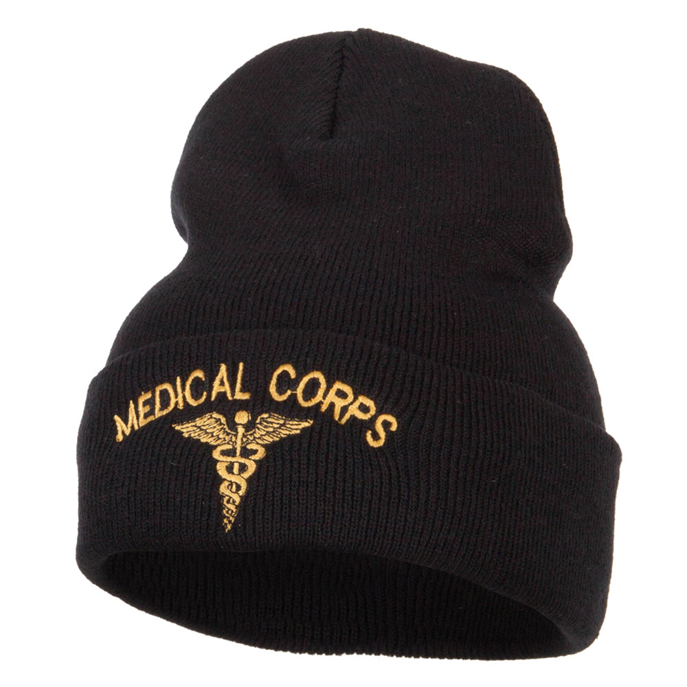 Medical Corps Embroidered Long Knitted Beanie - Black OSFM