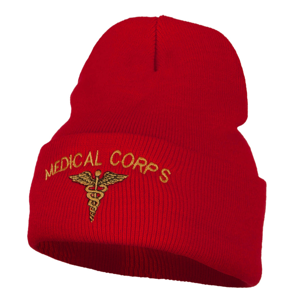 Medical Corps Embroidered Long Knitted Beanie - Red OSFM