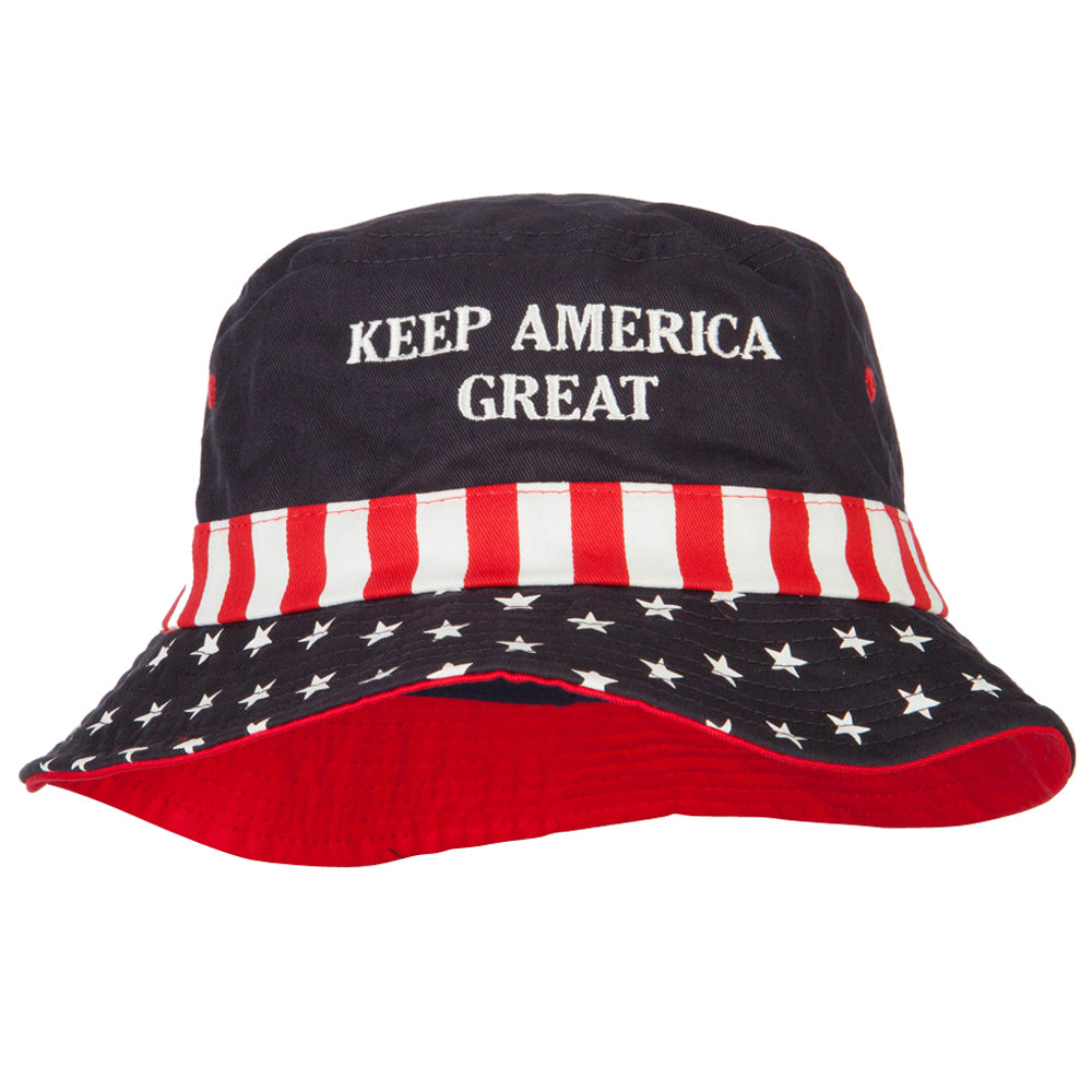 Keep America Great Two Line Letters Embroidered USA Flag Bucket Hat - White Red Blue L