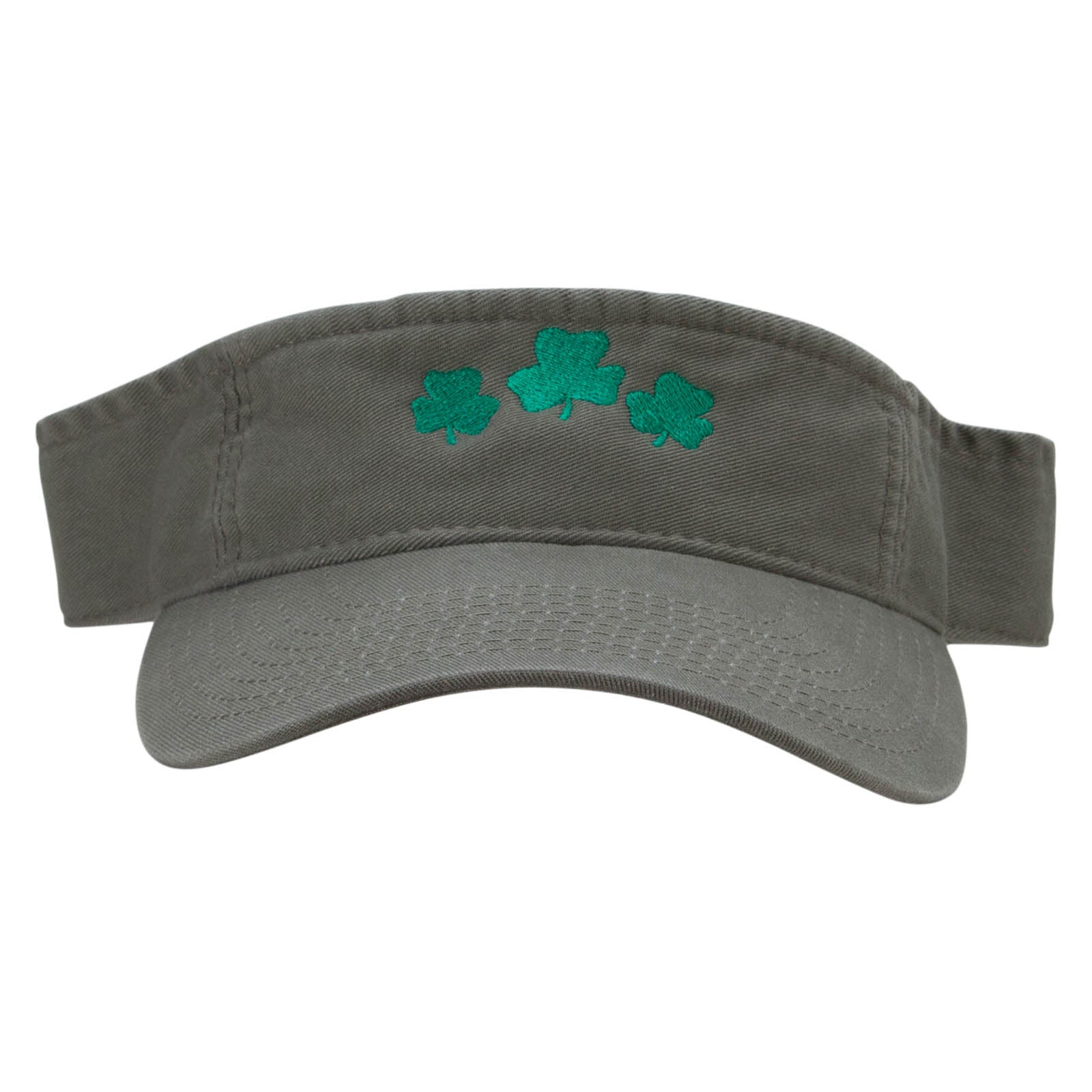 Clover Leaves Embroidered Pro Style Cotton Twill Washed Visor - Olive OSFM