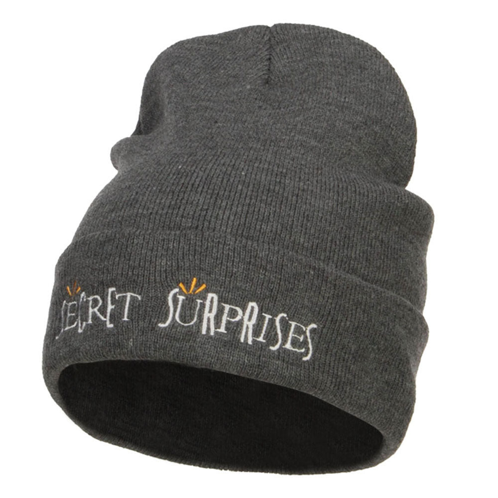 Secret Surprises Embroidered Long Beanie - Dk Grey OSFM