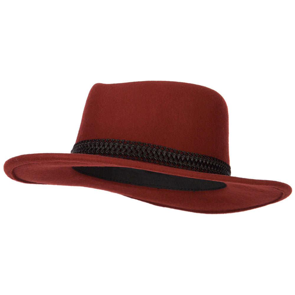 Women&#039;s Designed Band Accented Pinched Top Large Brim Wool Fedora Hat - Rust OSFM