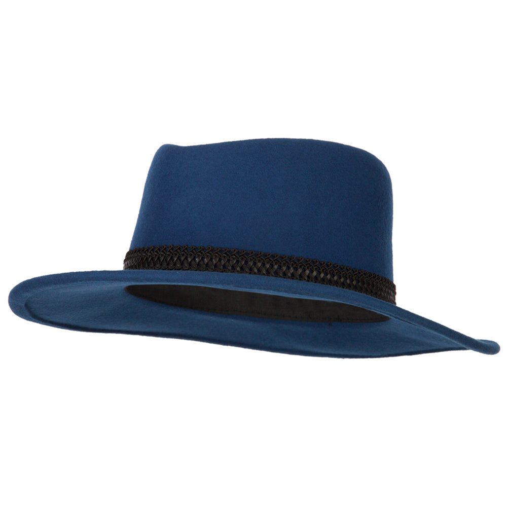 Women&#039;s Designed Band Accented Pinched Top Large Brim Wool Fedora Hat - Blue OSFM