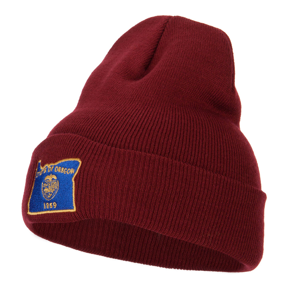 Oregon State Flag Map Embroidered Long Beanie - Maroon OSFM