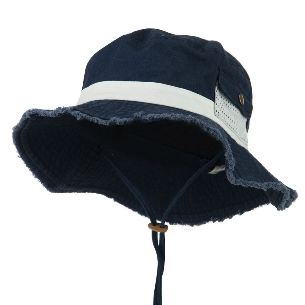 Big Size Cotton Twill Washed Bucket Hat - Navy White XL-2XL