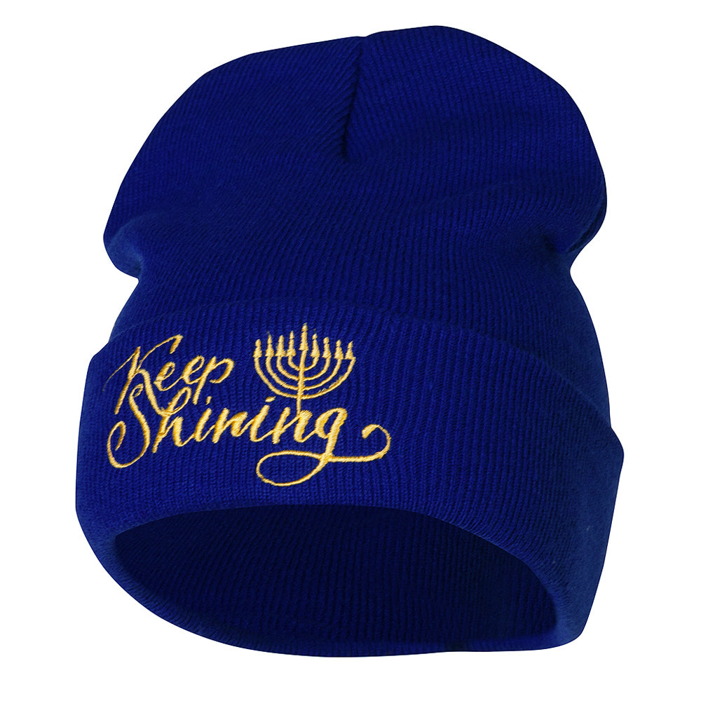 Keep Shining Embroidered Long Knitted Beanie - Royal OSFM