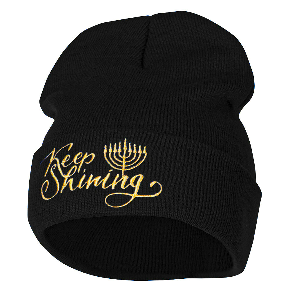 Keep Shining Embroidered Long Knitted Beanie - Black OSFM