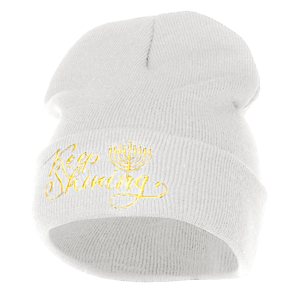 Keep Shining Embroidered Long Knitted Beanie - White OSFM