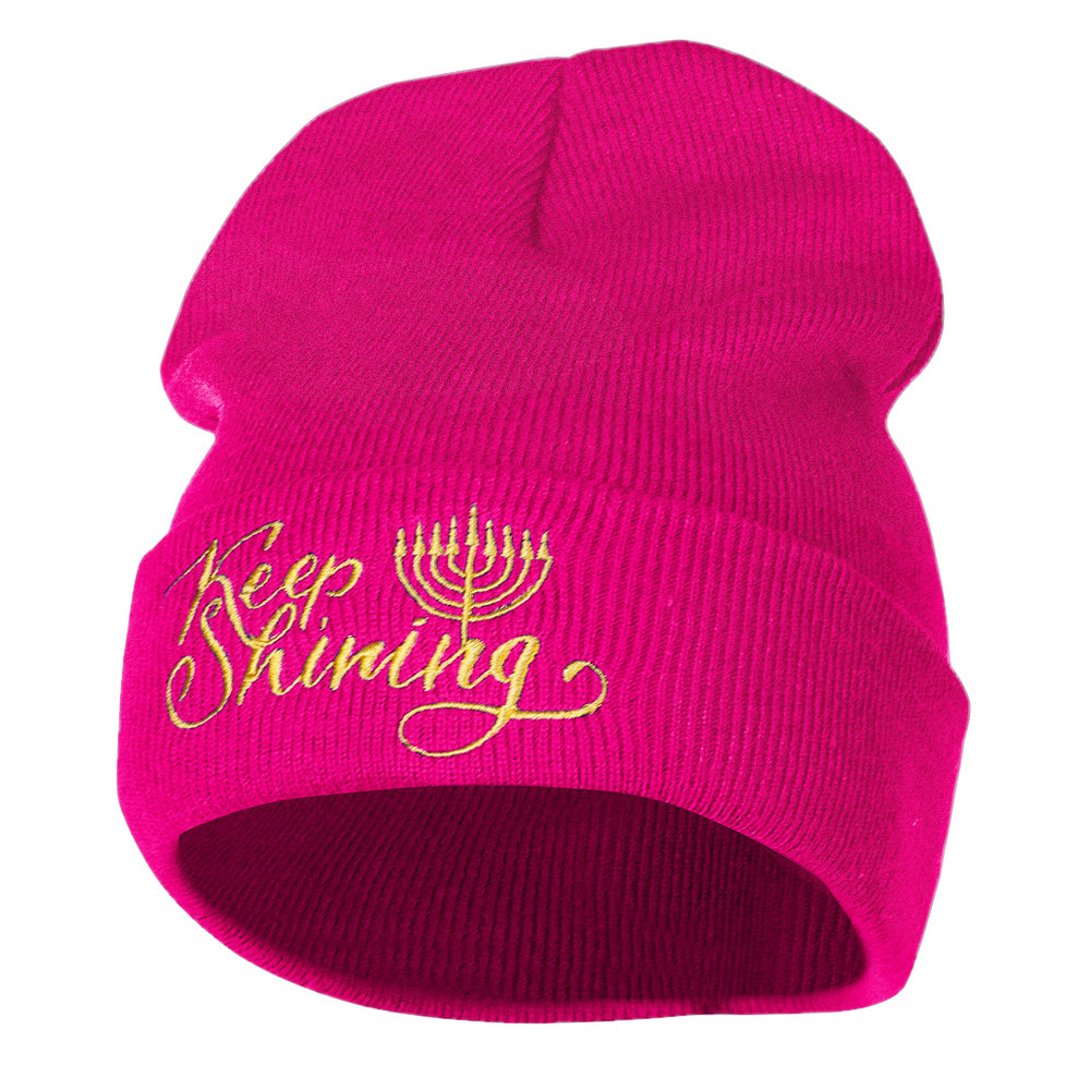 Keep Shining Embroidered Long Knitted Beanie - Magenta OSFM