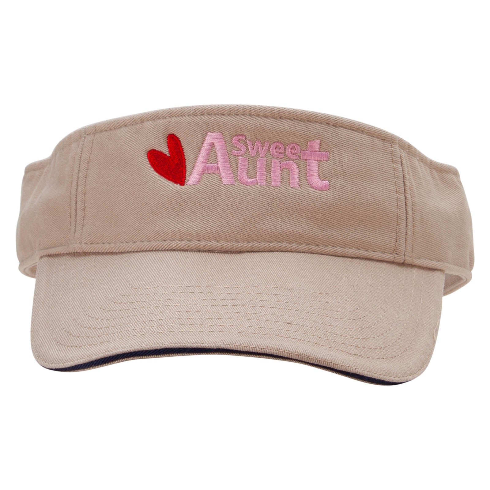 Sweet Aunt Embroidered Pro Style Cotton Twill Washed Visor - Khaki Navy OSFM