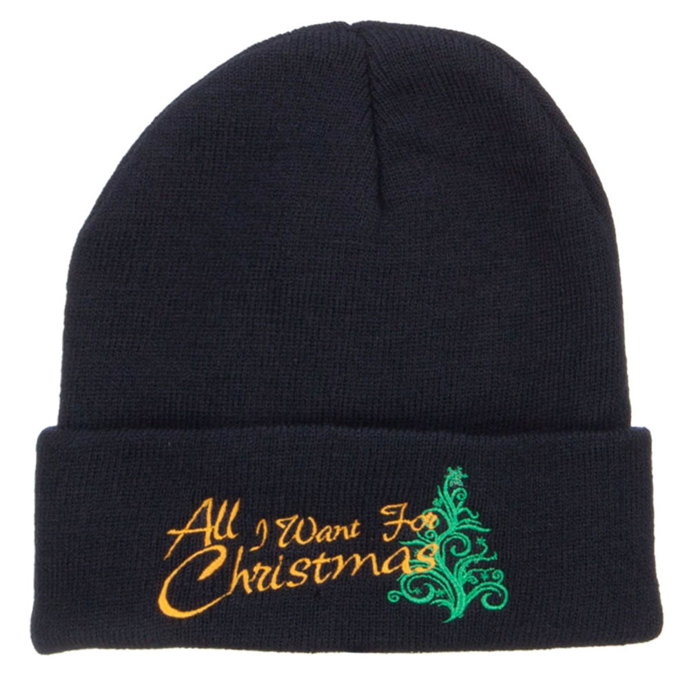 All I Want For Christmas Embroidered Beanie - Navy OSFM
