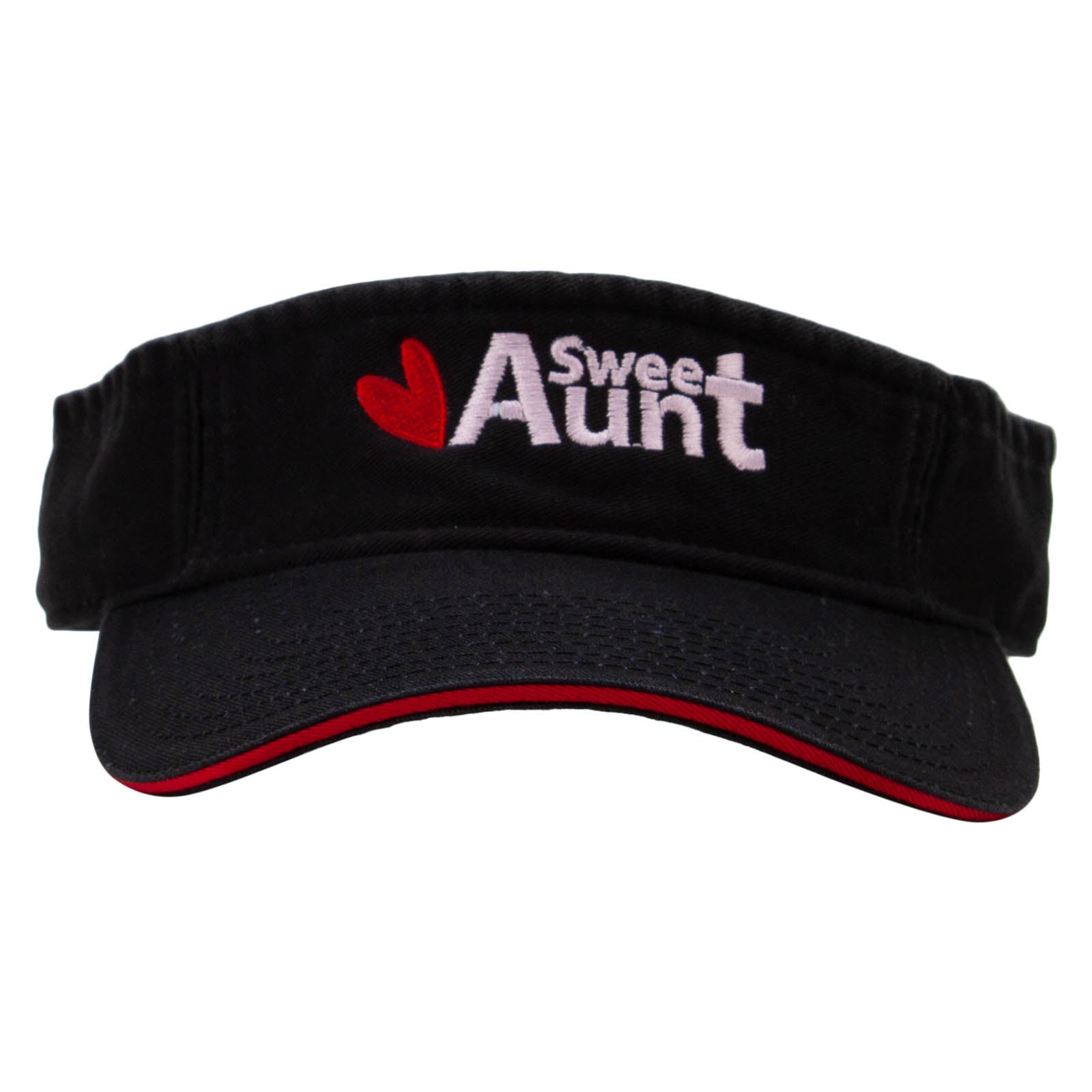 Sweet Aunt Embroidered Pro Style Cotton Twill Washed Visor - Black Red OSFM