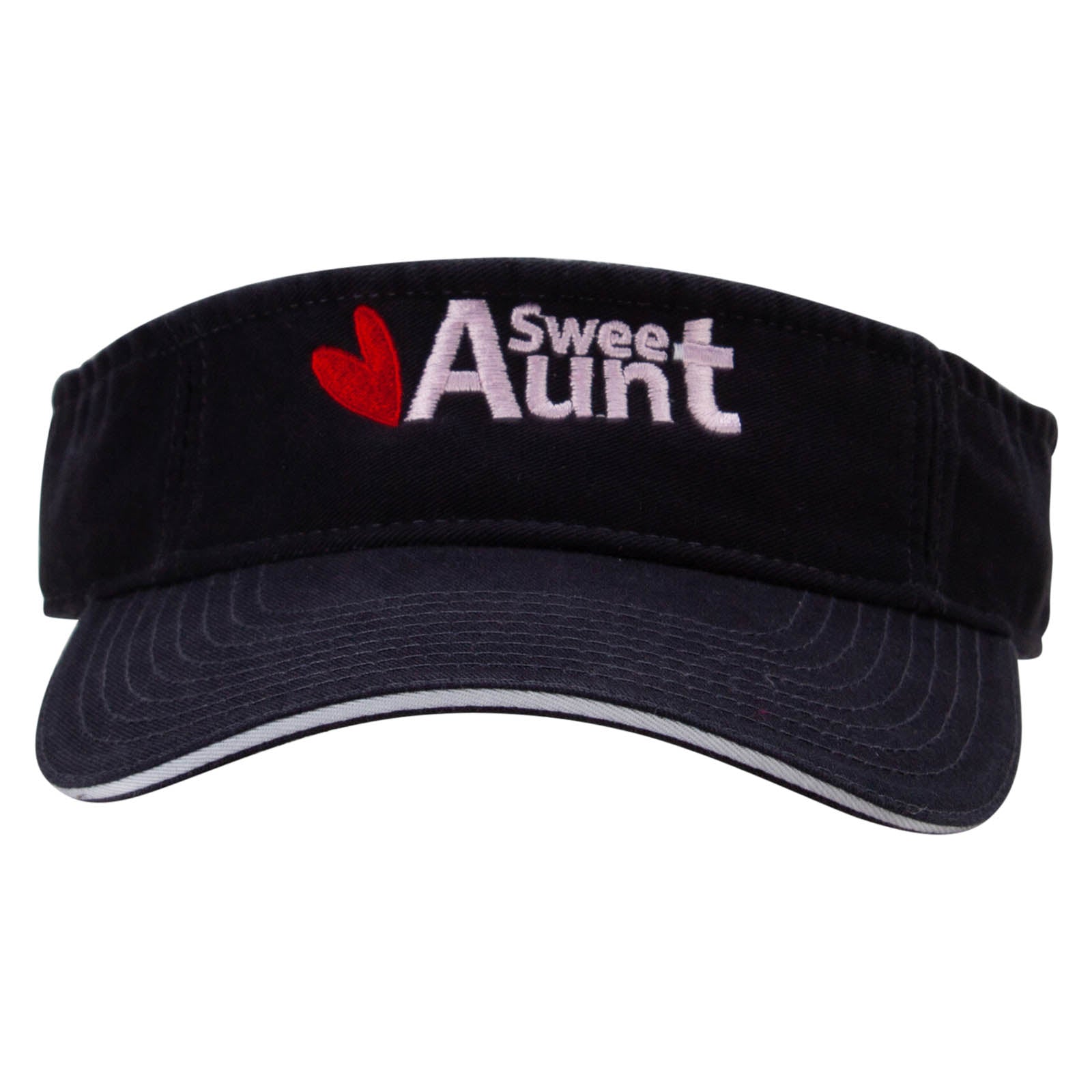 Sweet Aunt Embroidered Pro Style Cotton Twill Washed Visor - Navy White OSFM