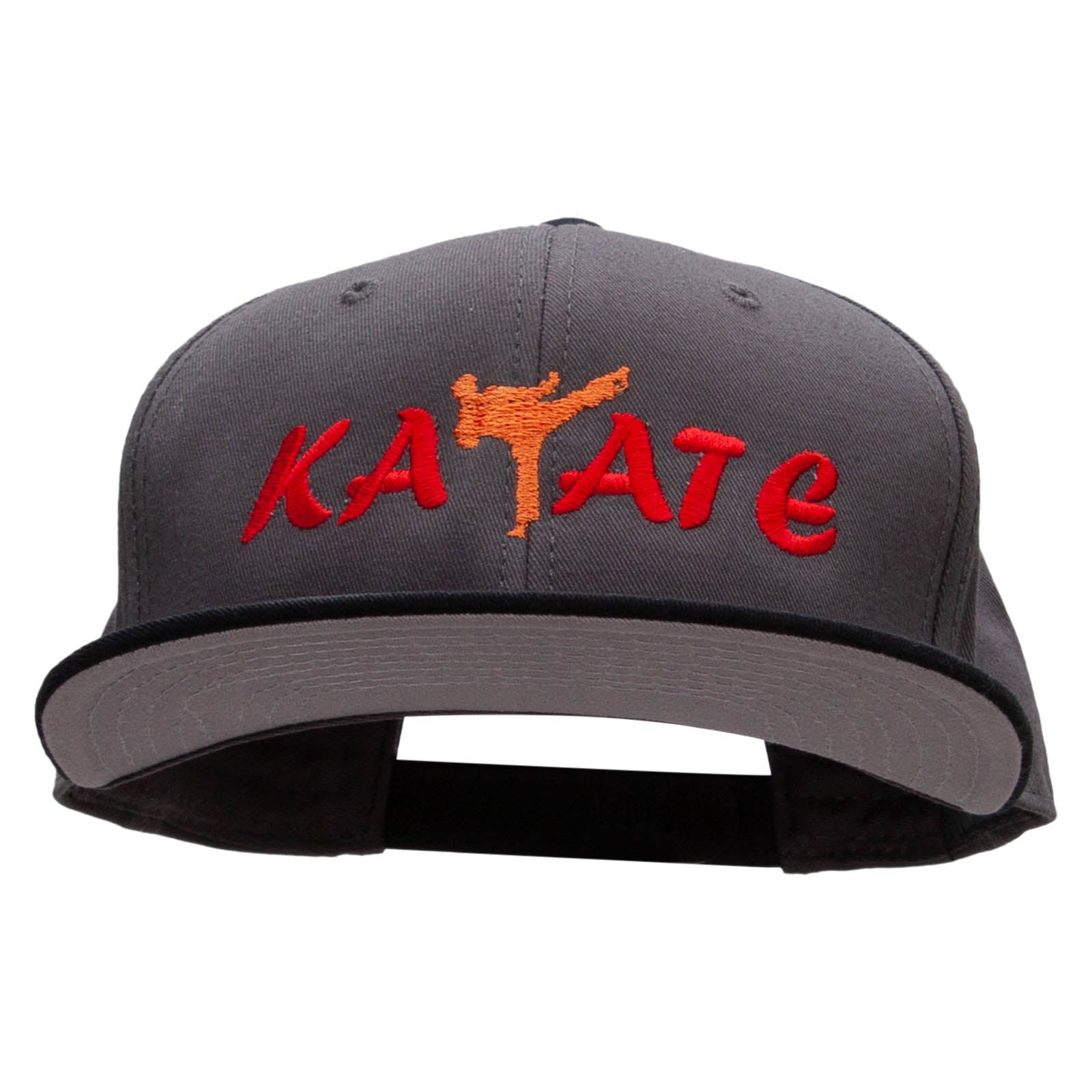 Orange Karate Kick Embroidered Two Tone Flat Bill Snapback - Black Charcoal OSFM