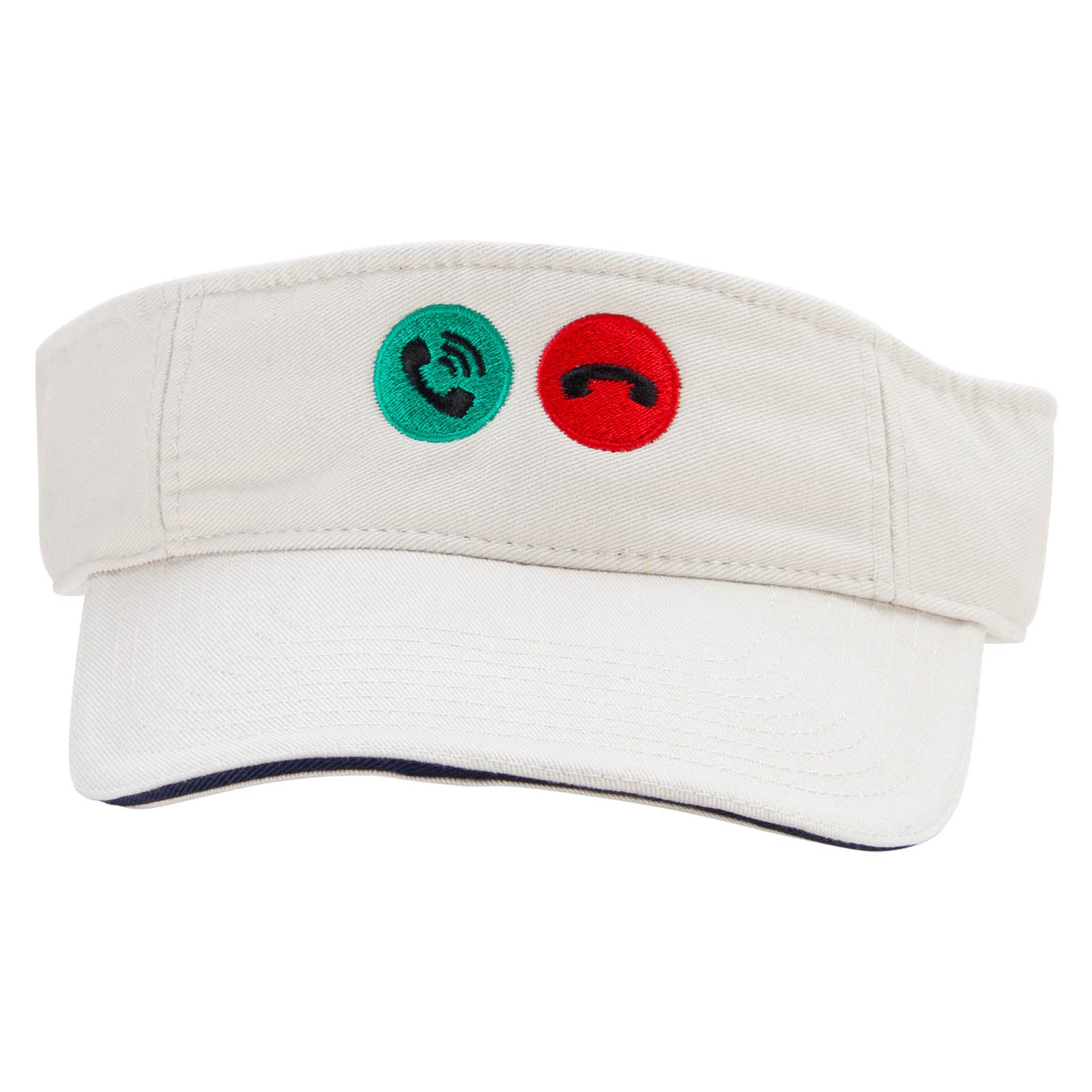 Phone Calling Embroidered Pro Style Cotton Twill Washed Visor - Khaki Navy OSFM