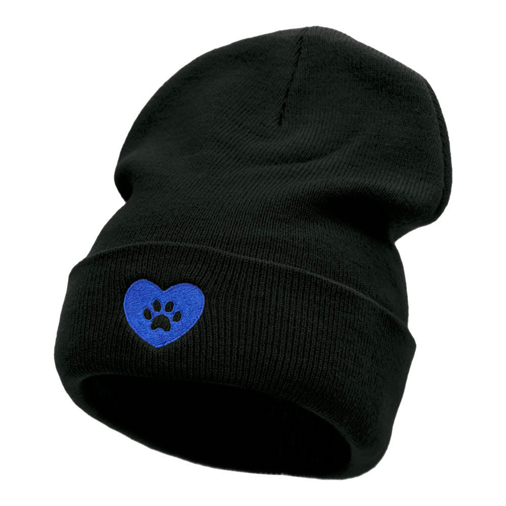 Pet Paw Love Embroidered Long Knitted Beanie - Black OSFM