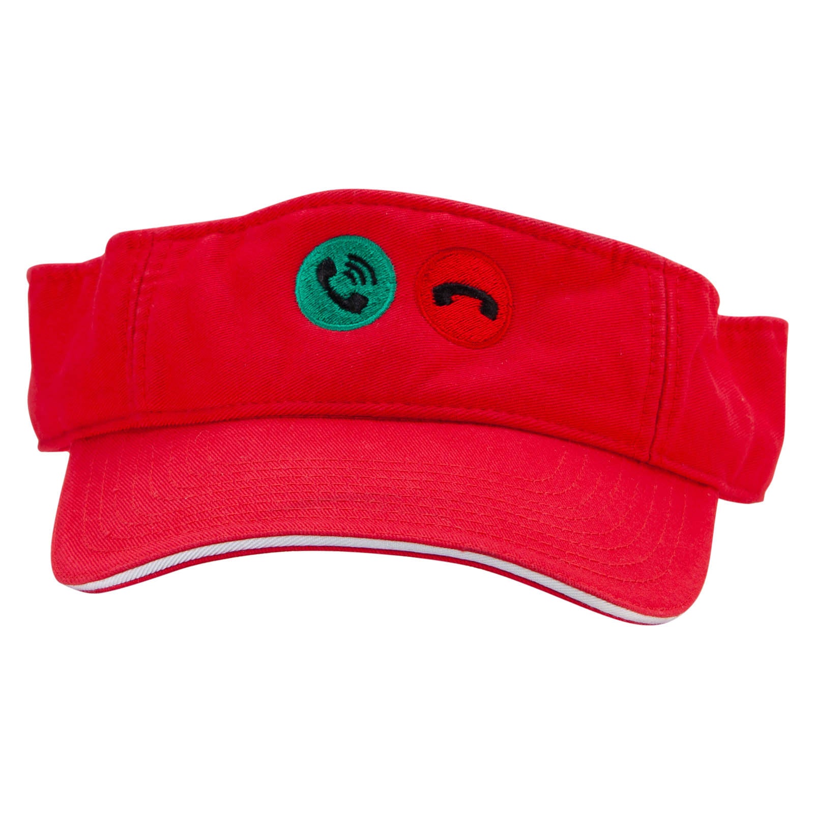 Phone Calling Embroidered Pro Style Cotton Twill Washed Visor - Red White OSFM