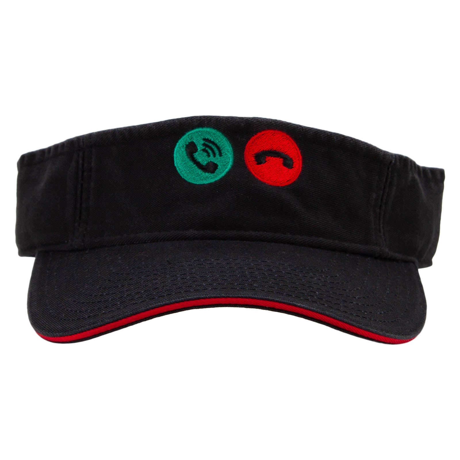 Phone Calling Embroidered Pro Style Cotton Twill Washed Visor - Black Red OSFM