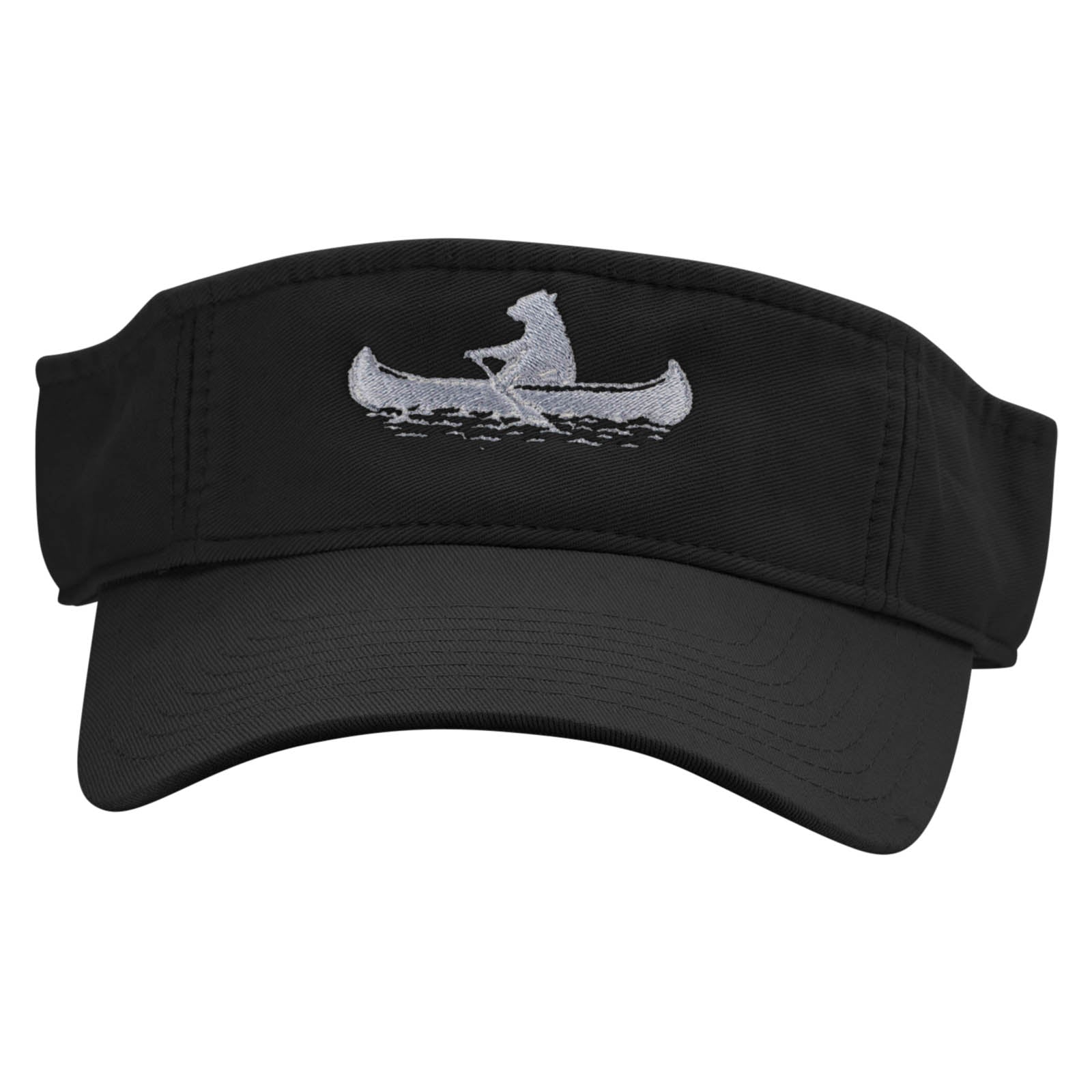 Bear Rides a Canoe Embroidered Pro Style Cotton Twill Washed Visor - Black OSFM