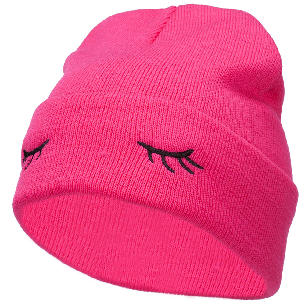 Eyelashes Embroidered 12 Inch Long Beanie - Magenta OSFM