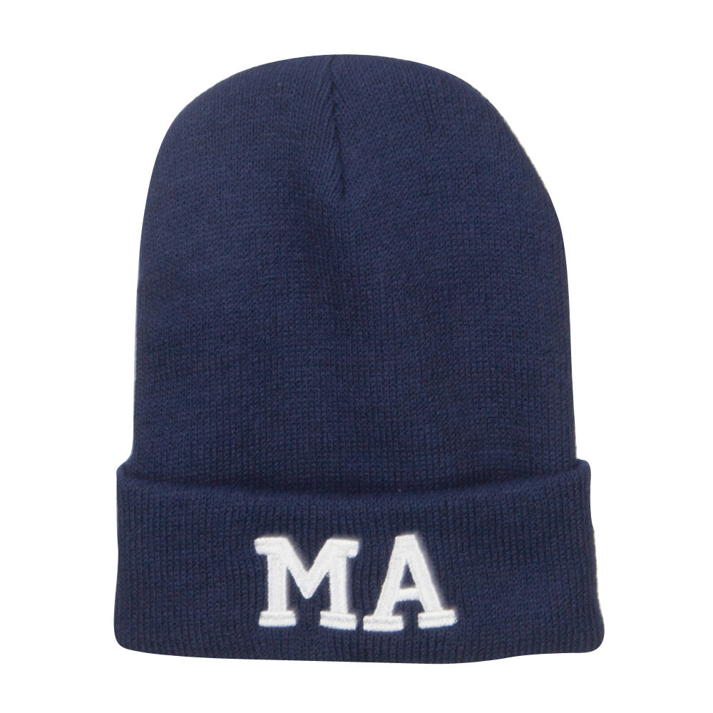 MA Massachusetts Embroidered Long Beanie - Navy OSFM