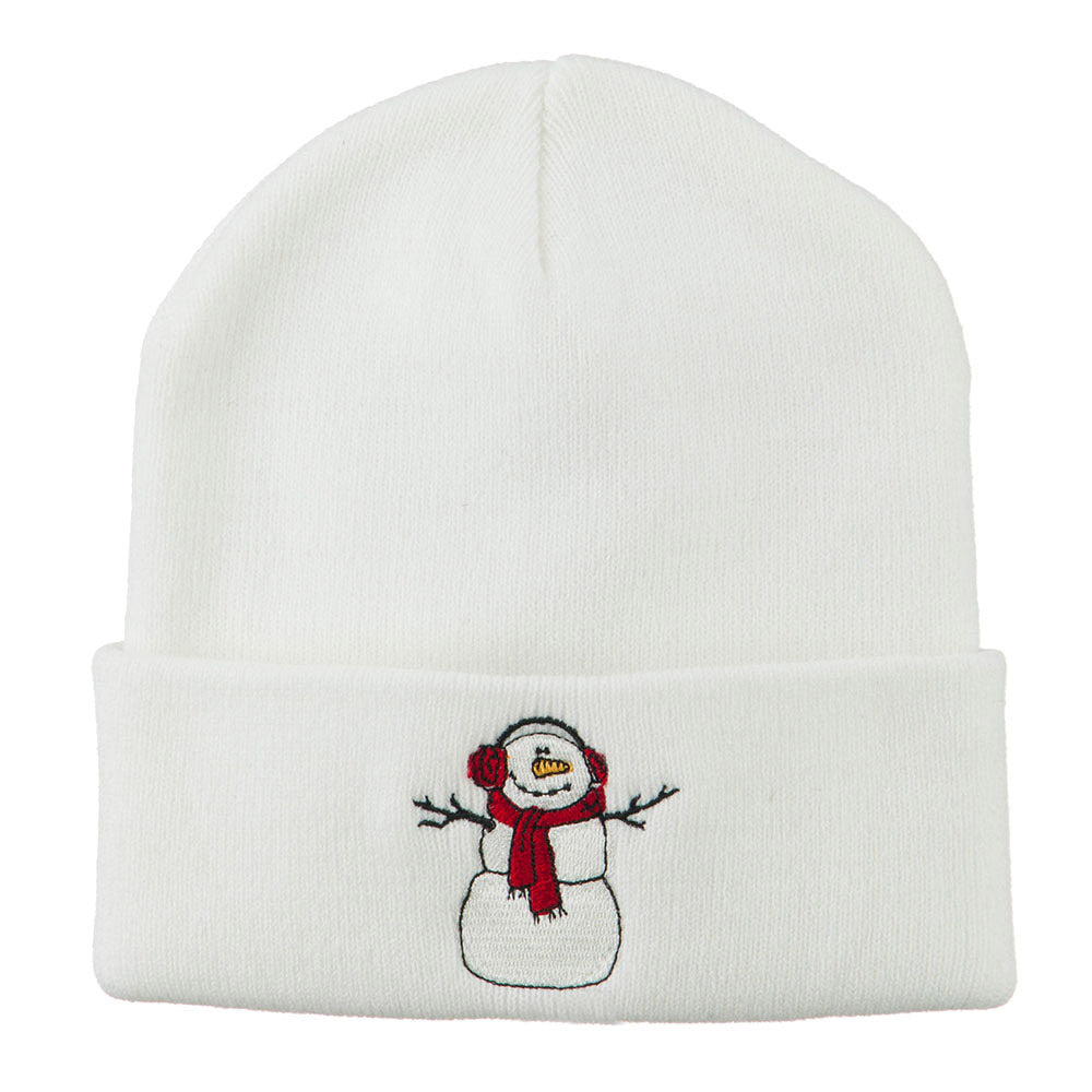 Snowman Scarf Earmuff Embroidered Beanie - White OSFM
