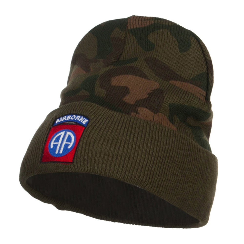 82nd Airborne Embroidered Camo Long Beanie - Green OSFM