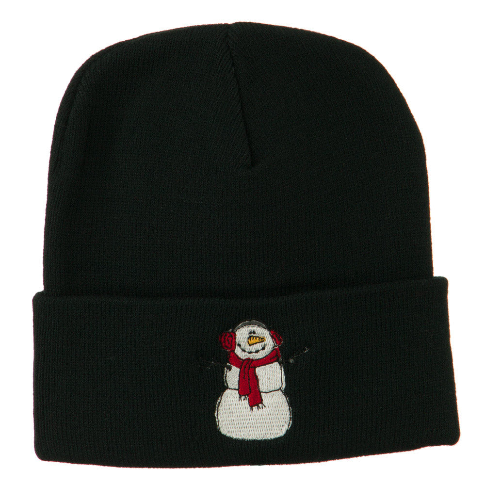 Snowman Scarf Earmuff Embroidered Beanie - Black OSFM