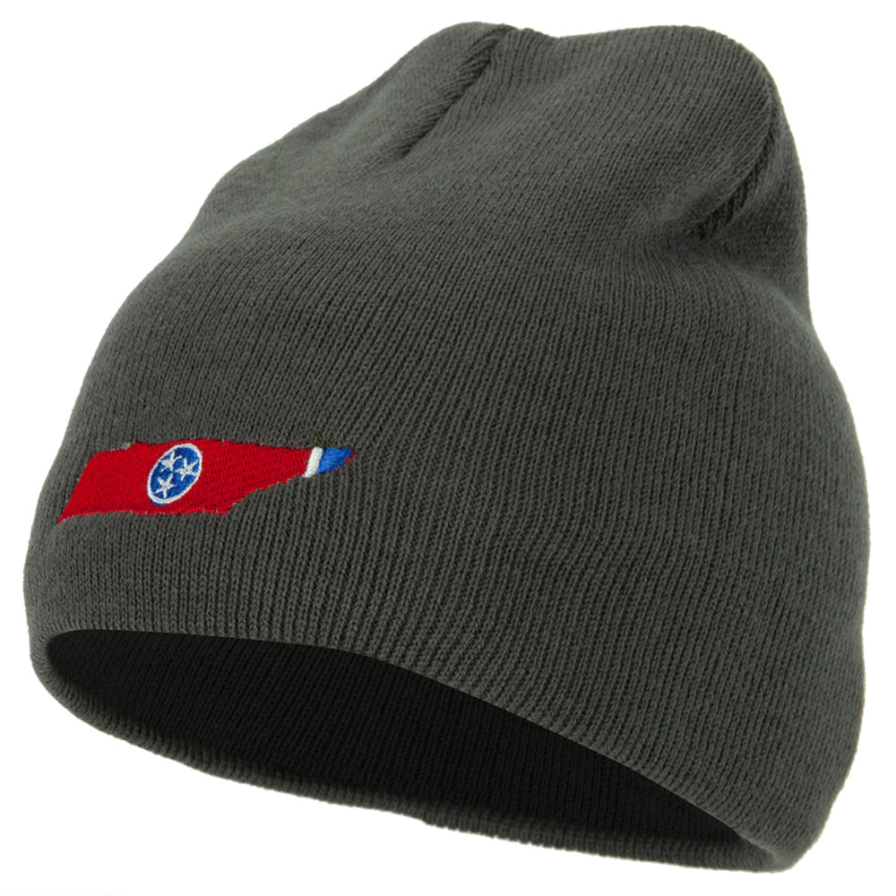 Tennessee State Flag Map Embroidered 8 Inch Knitted Short Beanie - Dk Grey OSFM