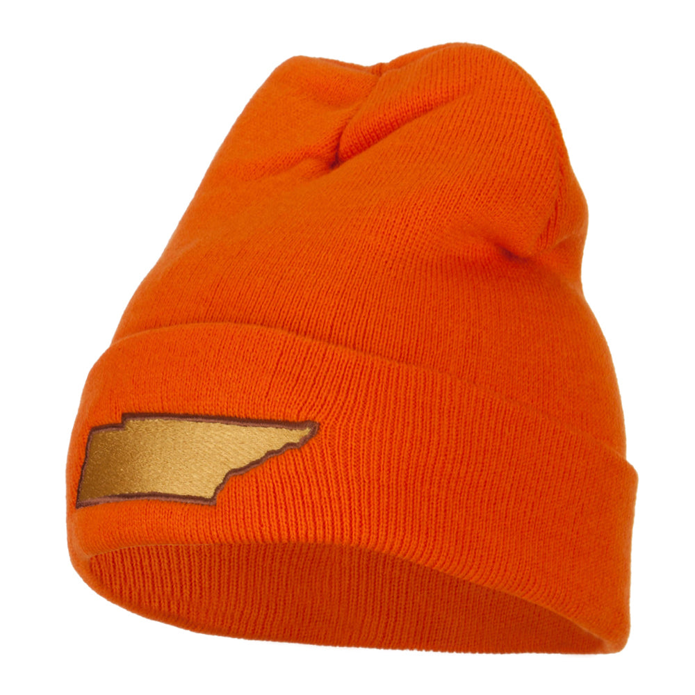 Tennessee State Map Embroidered Long Beanie - Orange OSFM