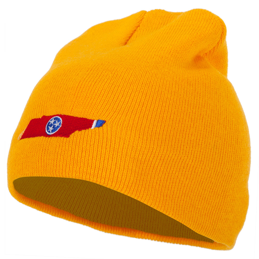 Tennessee State Flag Map Embroidered 8 Inch Knitted Short Beanie - Gold OSFM