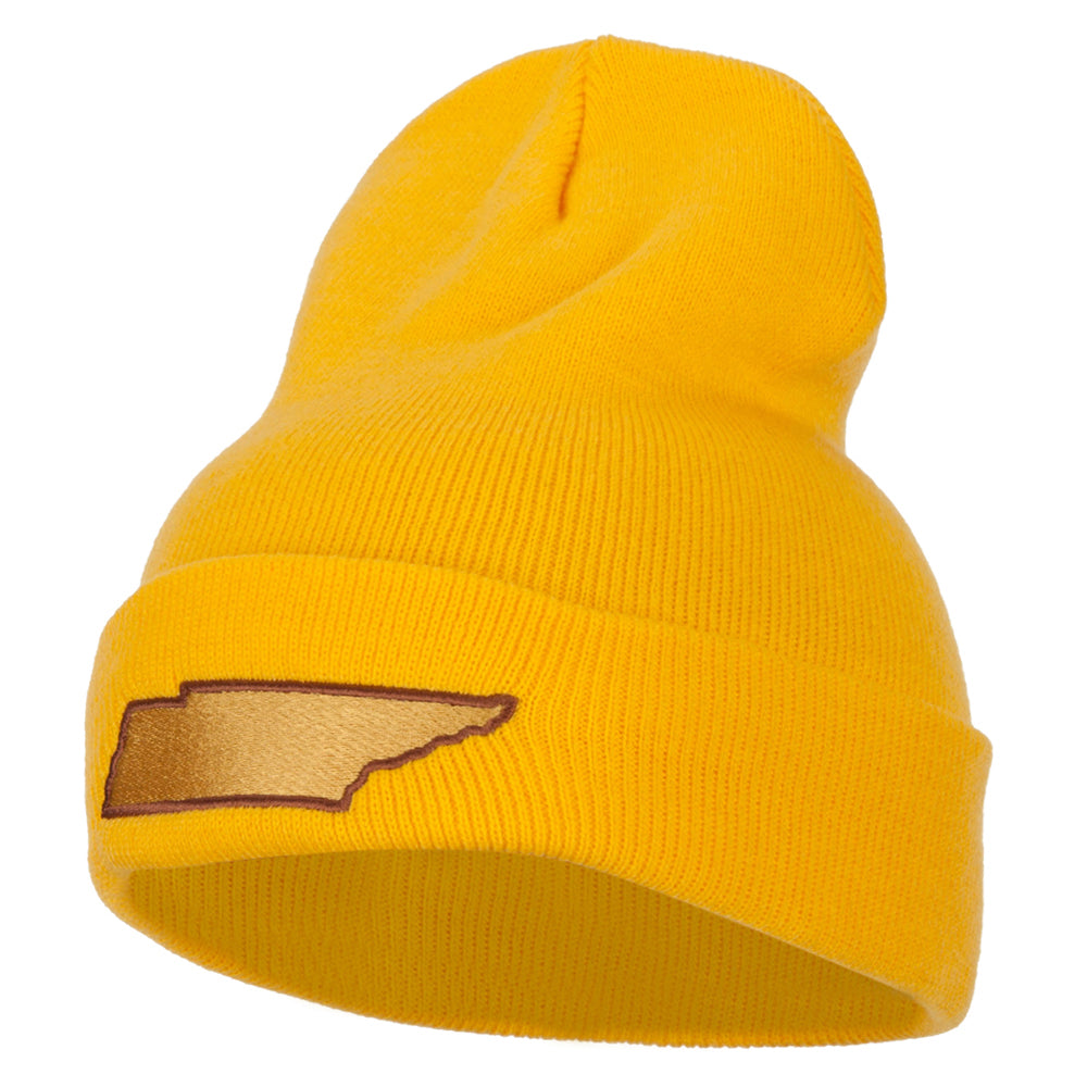 Tennessee State Map Embroidered Long Beanie - Yellow OSFM