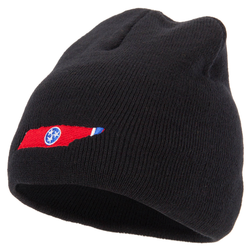 Tennessee State Flag Map Embroidered 8 Inch Knitted Short Beanie - Black OSFM