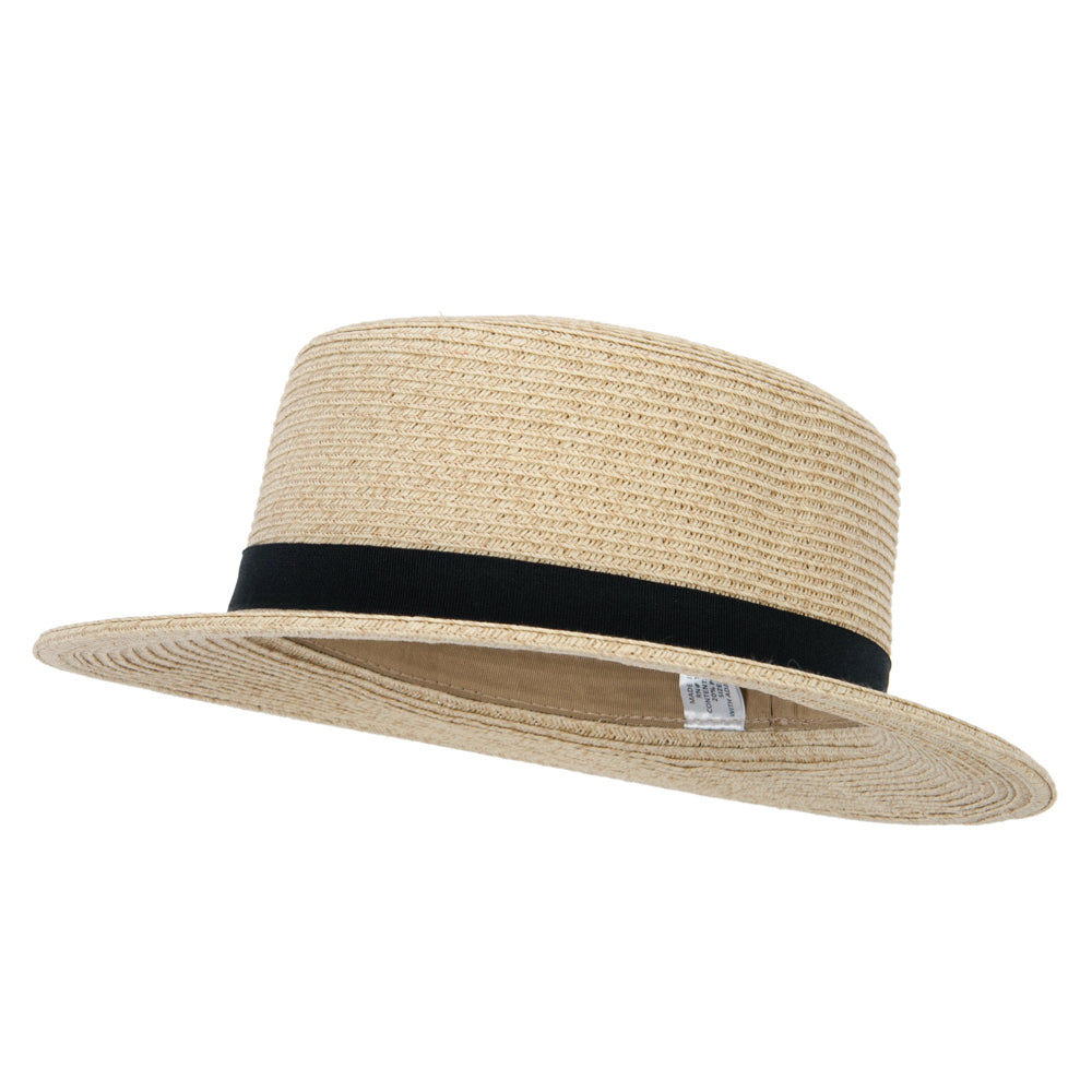 Women&#039;s Paper Braid Grosgrain Band Accented Boater Hat - Sand Heather OSFM